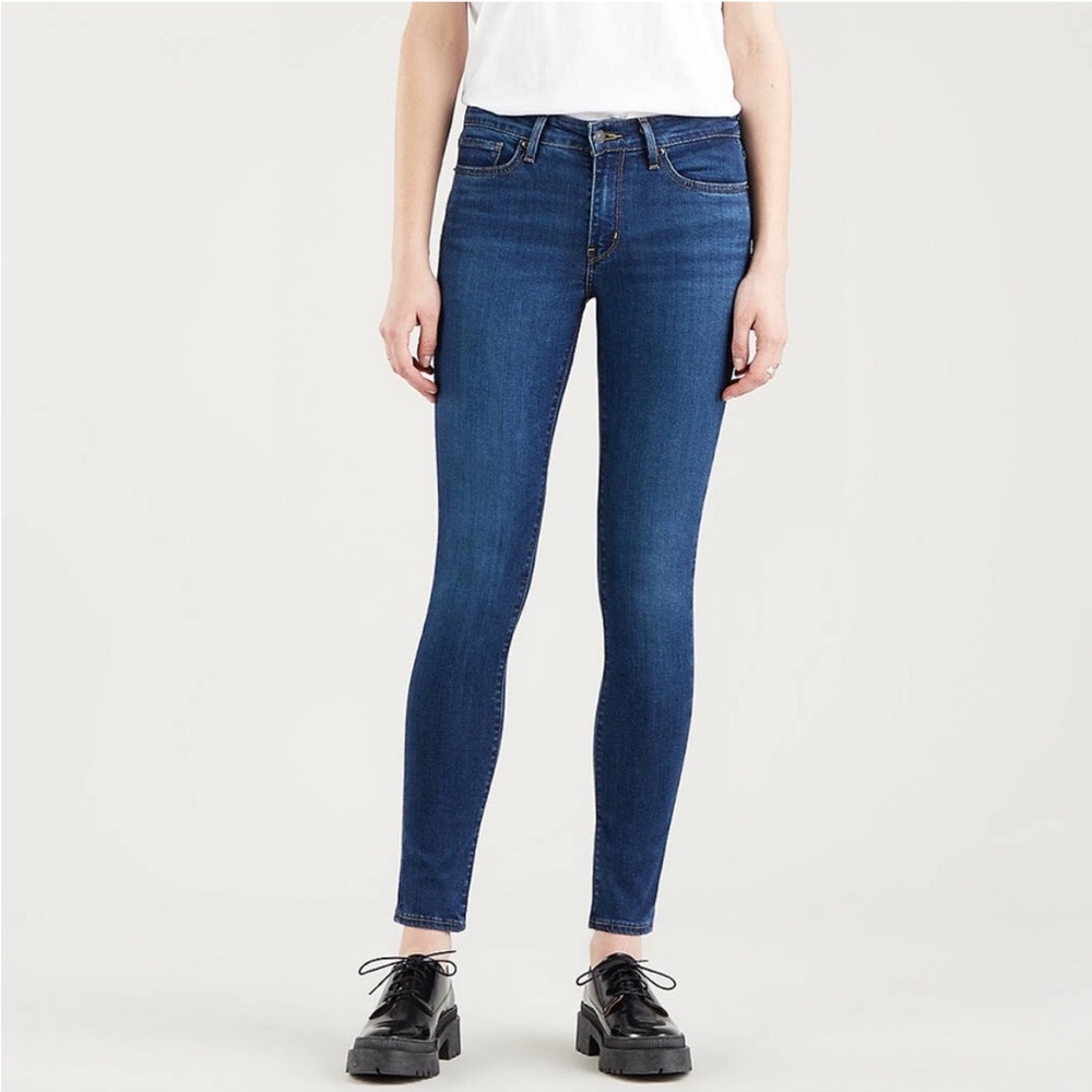 Levi's 711 Skinny Jeans - Solid Blue Wash - Size 27